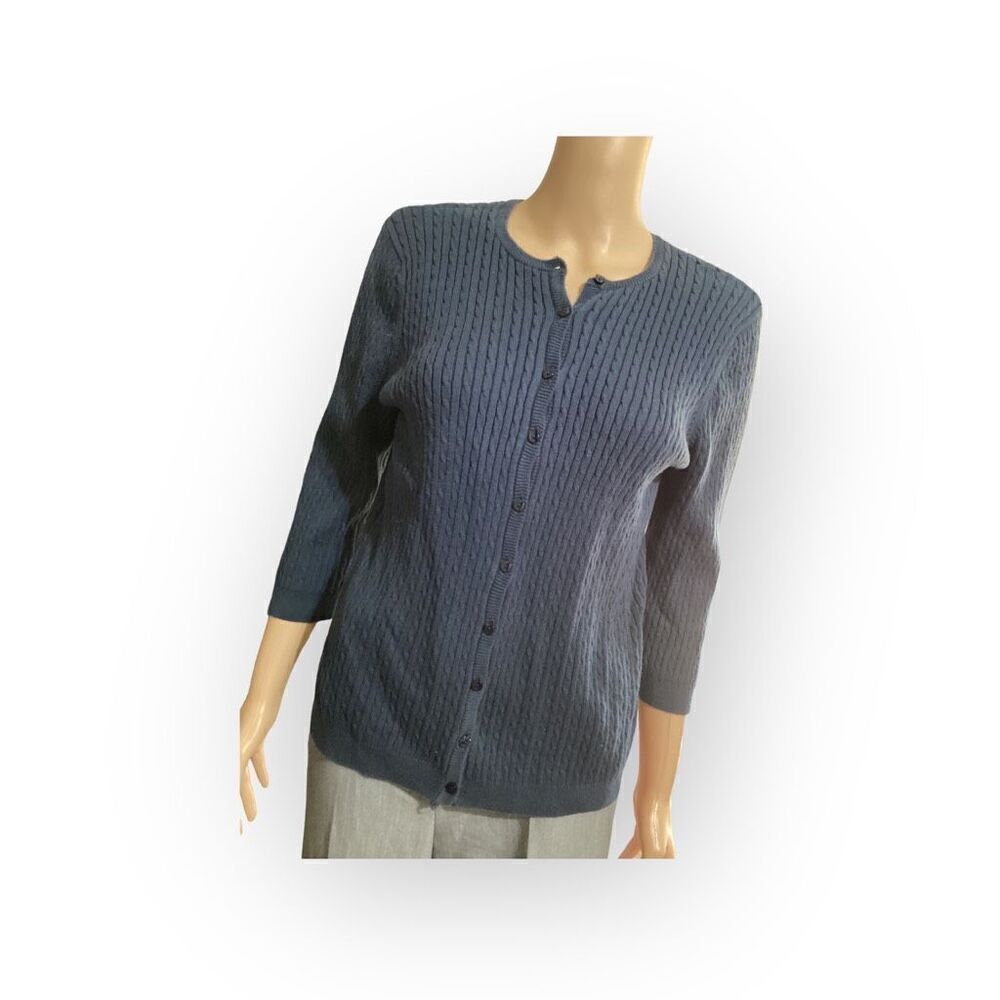 JEANNE PIERRE Womens Navy Cotton Cable Knit Cardi L